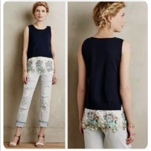 Anthropologie Moth Layered Sleeveless Knit Sweater Vest Top w /Lace Trim Medium